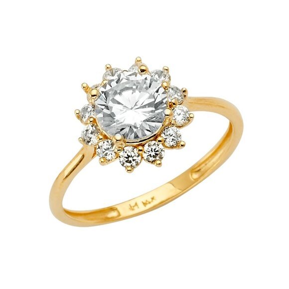 Solid Real 14k Yellow Gold Round Cut Cz Engagement Ring
